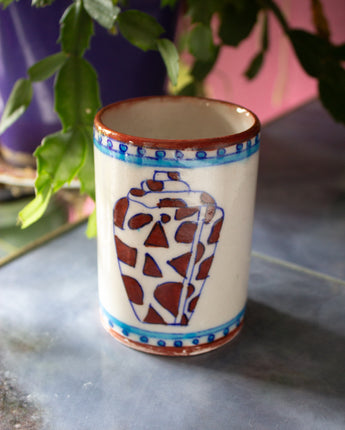 Hand Painted Indian Toothbrush Holder 'Coral & Conch'