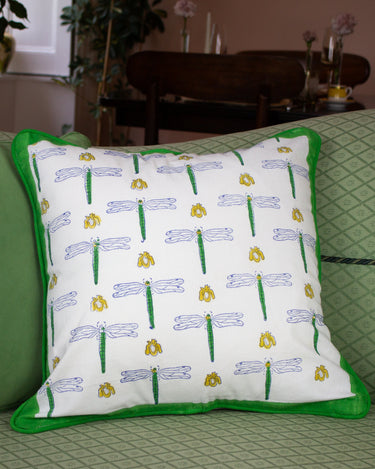 Indian Organic Cotton 45cm x 45cm Piped Cushion Cover 'Dragonfly'