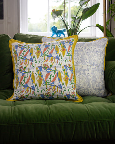 Indian Organic Cotton 45cm x 45cm Piped Cushion Cover 'Kingfisher'