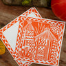 Eco-conscious orange new home card by AARVEN, lovingly designed and printed in a bold, modern style.