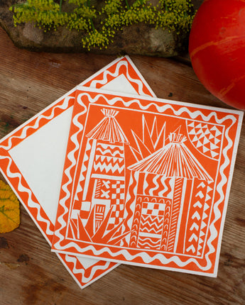 Eco-conscious orange new home card by AARVEN, lovingly designed and printed in a bold, modern style.