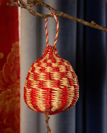 Ghanaian Handwoven Christmas Ornament 'Candy Cane Check'
