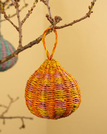 Ghanaian Handwoven Christmas Ornament 'Citrus Check'