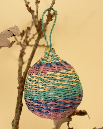 Ghanaian Handwoven Christmas Ornament 'Ocean Crosshatch'