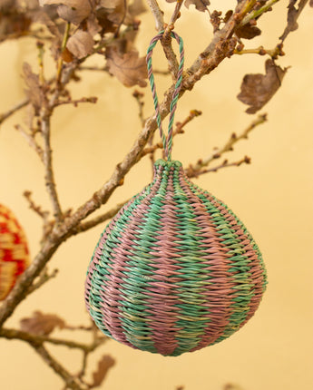 Ghanaian Handwoven Christmas Ornament 'Ocean Stripe'