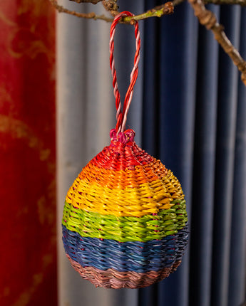 Ghanaian Handwoven Christmas Ornament 'Rainbow Stripe'