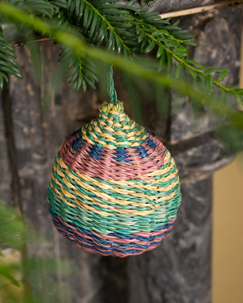 Ghanaian Handwoven Christmas Ornament 'Ocean Crosshatch'