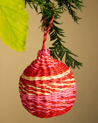 Ghanaian Handwoven Christmas Ornament 'Candy Cane Crosshatch'