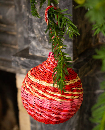 Ghanaian Handwoven Christmas Ornament 'Candy Cane Crosshatch'