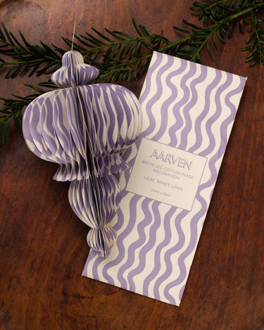 Indian Recycled Paper Decoration  Lilac Wavey Lines' - Large