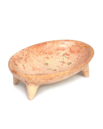 Kenyan Soapstone Oval Contemporary Soap Dish 'Marbled Pink'