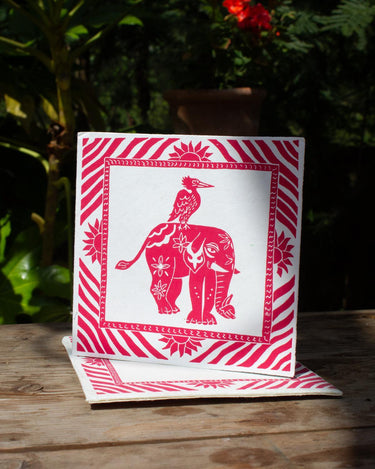 Indian Elephant Hand Printed Greetings Card