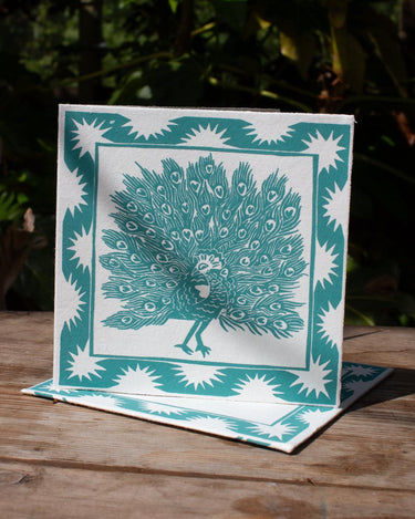 Peacock Hand Printed Greetings Card