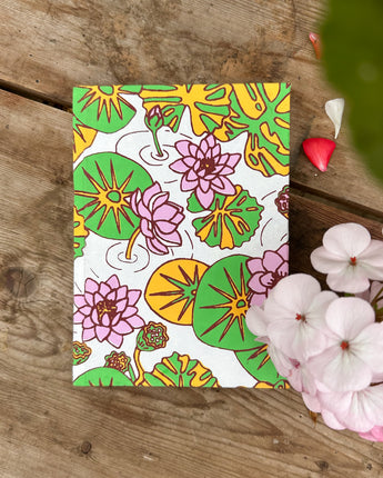 Hand Printed Hardback A5 Notebook 'Water Lilies'