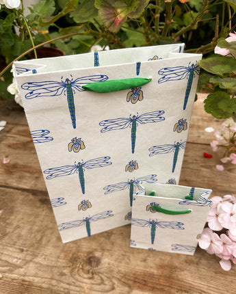 Hand Printed Recycled Paper Gift Bag 'Dragonflies'