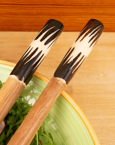 Olive Wood and Batik Large Round Salad Servers