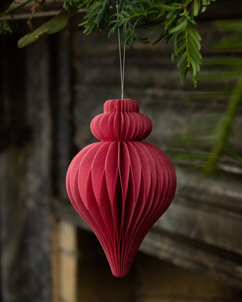 Medium pink recycled paper hanging decoration handmade in India