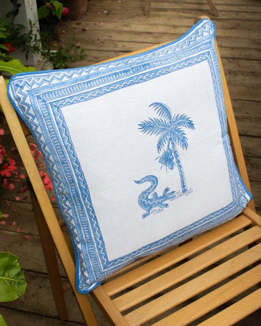 Indian Organic Cotton 45cm x 45cm Piped Cushion Cover 'Crocodile'