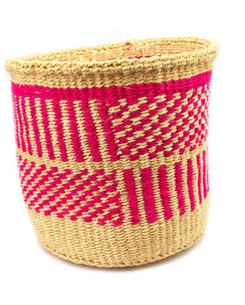 Kenyan Sisal Basket 'Pink Checks & Stripes' No.302