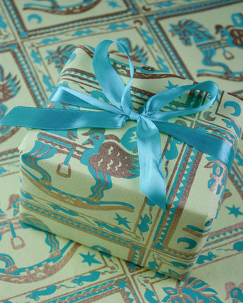 Green Rocking Horse Hand Printed Gift Wrap