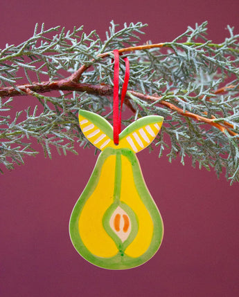 Kenyan Soapstone Christmas Tree Decoration 'Festive Fruit - Pear'