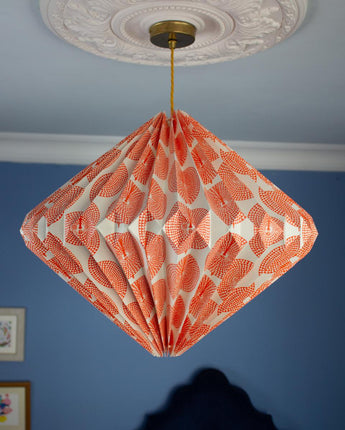 Indian Hand-folded Paper Diamond Lightshade 'Orange Sun Mask'