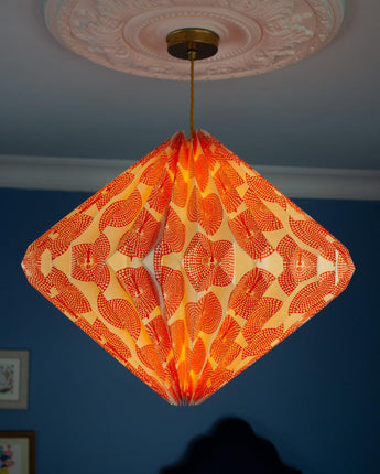 Indian Hand-folded Paper Diamond Lightshade 'Orange Sun Mask'