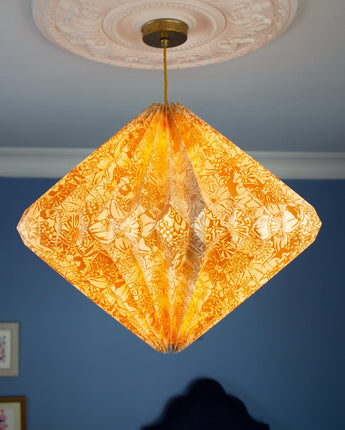 Indian Hand-folded Paper Diamond Lightshade 'Yellow Spring Blooms'