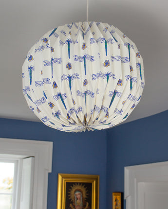 Paper lightshade globe featuring dragonflies, unique origami pendant light shade for ceiling decor in contemporary UK homes.