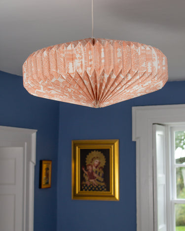 Handcrafted paper lampshade featuring delicate Indian Toile pattern