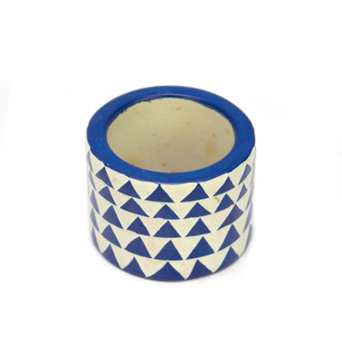 Hand Carved Soapstone Napkin Ring 'Blue Triangles'