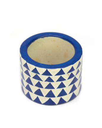 Hand Carved Soapstone Napkin Ring 'Blue Triangles'