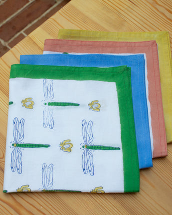 Indian Organic Cotton Napkins Set of Four 'Dragonfly'