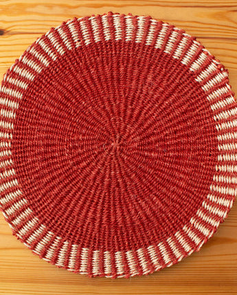 Handwoven Sisal Circle Table mat/Placemat 'Terracotta Striped Edge'