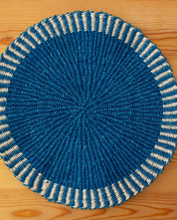 Handwoven Sisal Circle Table mat/Placemat 'Royal Blue Striped Edge'