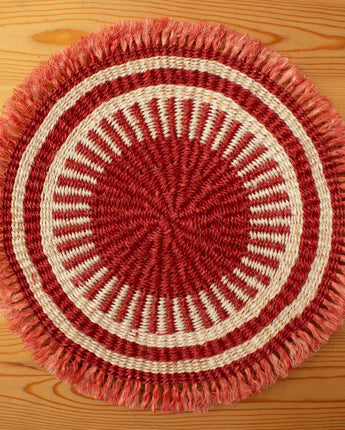 Handwoven Sisal Circle Table mat/Placemat 'Terracotta Fringed'