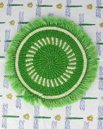 Handwoven Sisal Circle Table mat/Placemat 'Green Fringed'