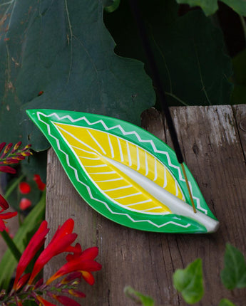 Kenyan Soapstone Incense Plate 'Tropical Leaf'