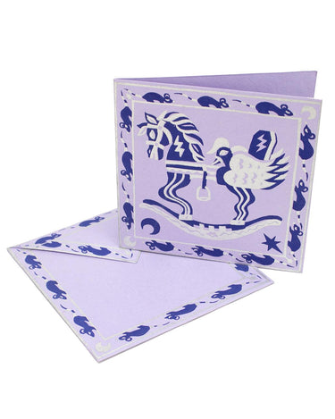 Rocking Horse Hand Printed Greetings Card 'Lilac'