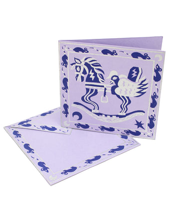 Rocking Horse Hand Printed Christmas Greetings Card 'Lilac'