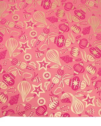 Pink Vintage Baubles Hand Printed Gift Wrap