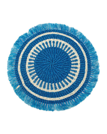 Handwoven Sisal Circle Table mat/Placemat 'Royal Blue Fringed'