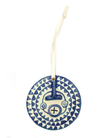 Kenyan Soapstone Christmas Tree Decoration 'Sun Masks - Blue'