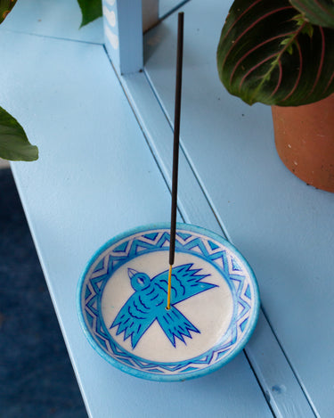 Jaipur Hand Painted Indian Incense Holder 'Blue Bird'