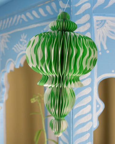 Indian Recycled Paper Decoration 'Green Wavey Lines' — Large