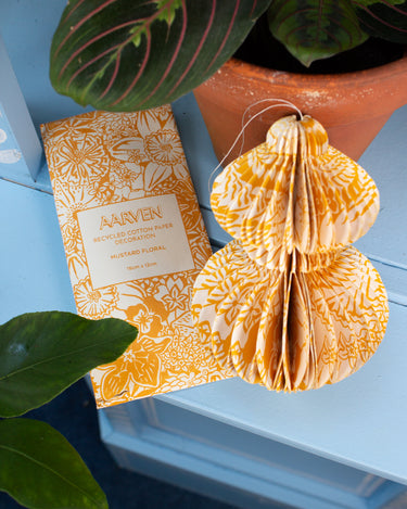 Indian Recycled Paper Decoration 'Mustard Floral' — Medium