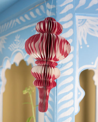 Indian Recycled Paper Decoration 'Pink Wavey Lines' — Medium