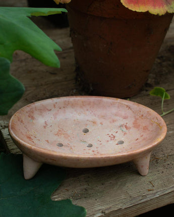 Kenyan Soapstone Oval Contemporary Soap Dish 'Marbled Pink'