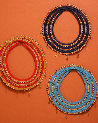 Beaded Maasai Collar 'Sea Blue, Yellow & Red'-Mask-AARVEN
