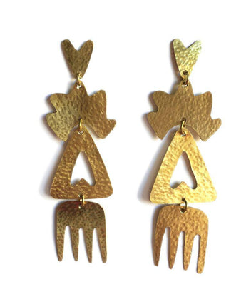 Artisans & Adventurers statement, recycled brass gold-toned earrings. Ethical, fair trade jewellery
